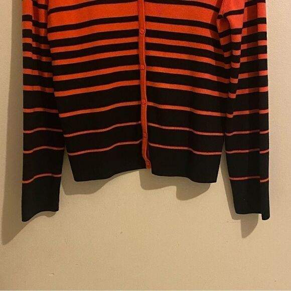 Women’s G Knitwear Button Down Long Sleeves Orange Black Striped Sweater Size L - Picture 3 of 8